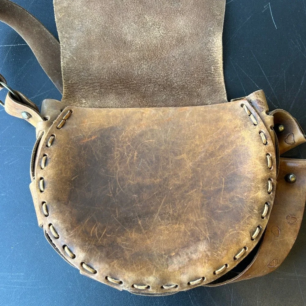 Vintage Leather Shoulder Bag Boho Hippie Satchel Crossbody Purse Bag Coachella - Picture 8 of 12